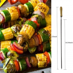 Stainless Steel Square And Flat Shape BBQ Grill Skewers With Wood Handle