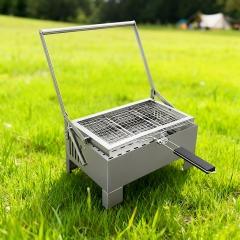 Portable outdoor camping stainless steel flip grill with barbecue clip