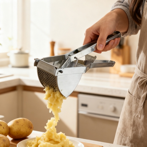 Convenient cleaning and storage of stainless steel mashed potatoes tools in the home kitchen