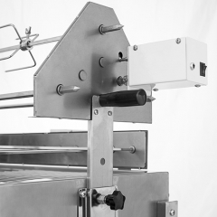 Outdoor barbecue with wind deflector stainless steel Cyprus-style rotisserie barbecue grill.