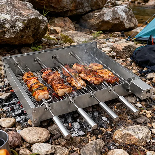 Stainless steel portable outdoor barbecue camping three toothed fork grill set