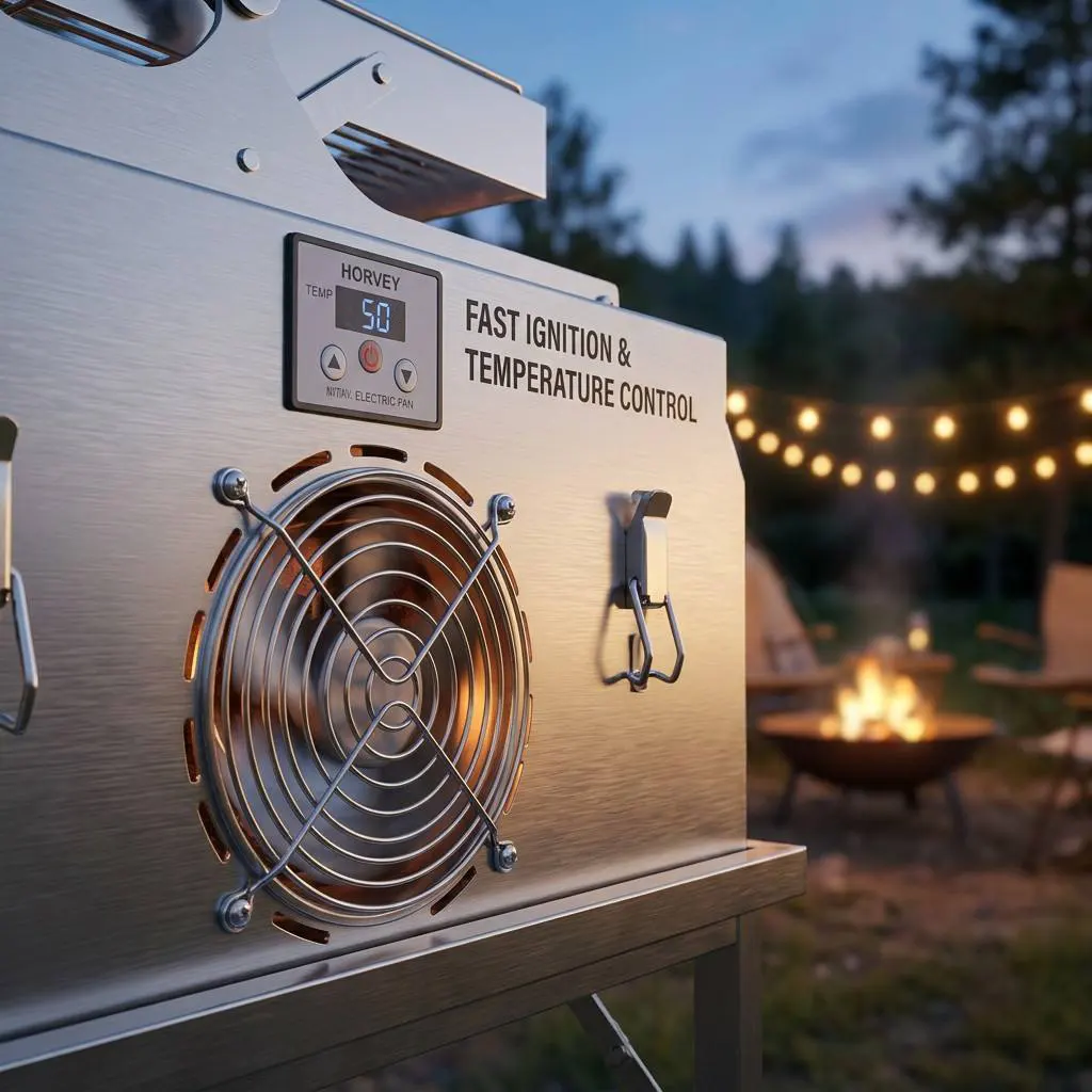 Commercial Stainless Steel Charcoal Grill with 360° Rotating Basket & Electric Blower, Foldable Stand Dual-Purpose BBQ Rotisserie Grill for Camping Backyard Catering