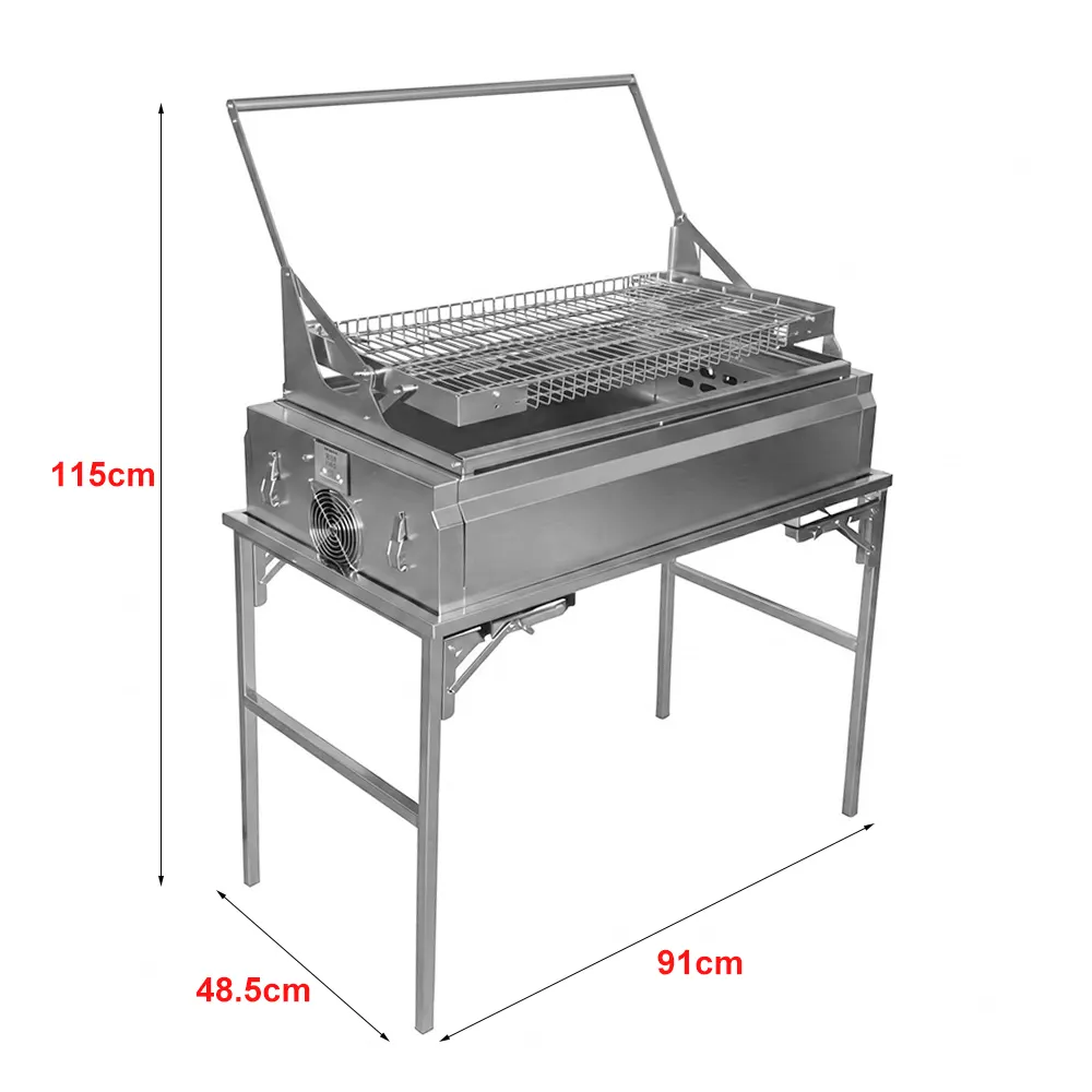 Commercial Stainless Steel Charcoal Grill with 360° Rotating Basket & Electric Blower, Foldable Stand Dual-Purpose BBQ Rotisserie Grill for Camping Backyard Catering