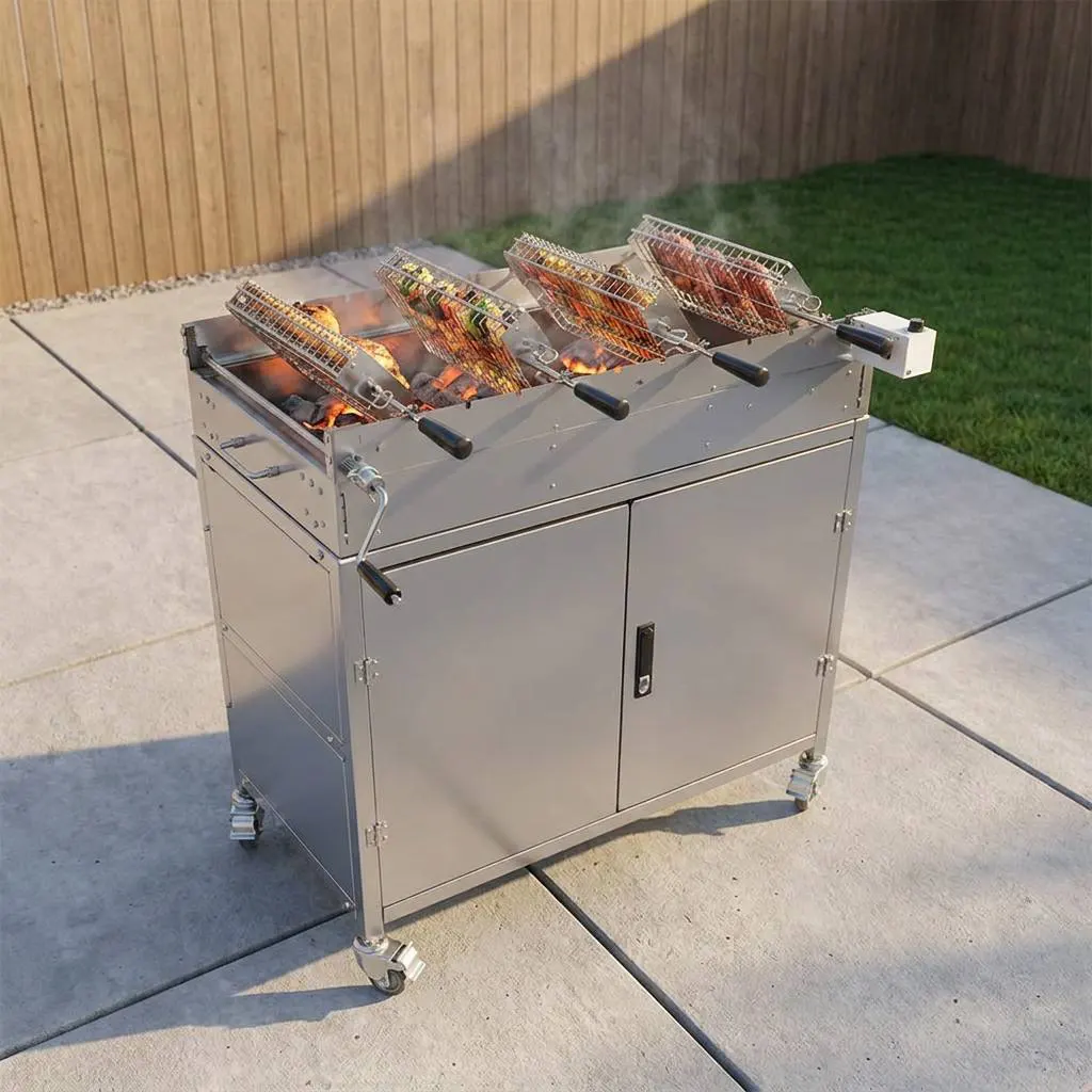 Heavy-Duty 4-Basket Rotisserie BBQ Station: Maximum Productivity with Precision Heat Control