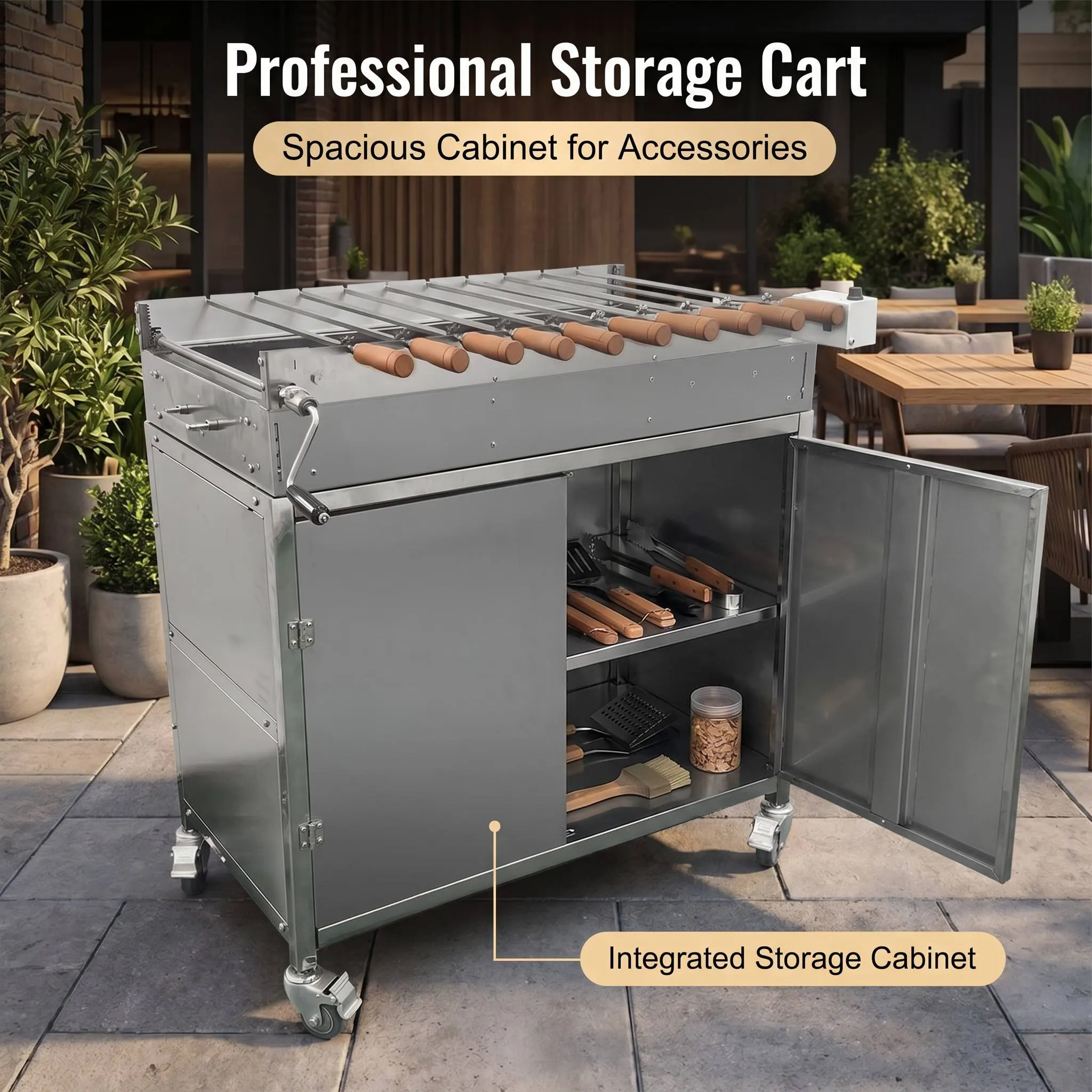 Wholesale Stainless Steel Cyprus Rotisserie Grill with Storage Cabinet & Speed Control