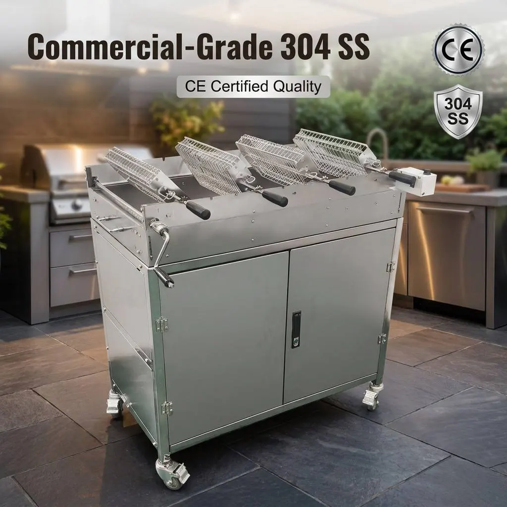 Heavy-Duty 4-Basket Rotisserie BBQ Station: Maximum Productivity with Precision Heat Control