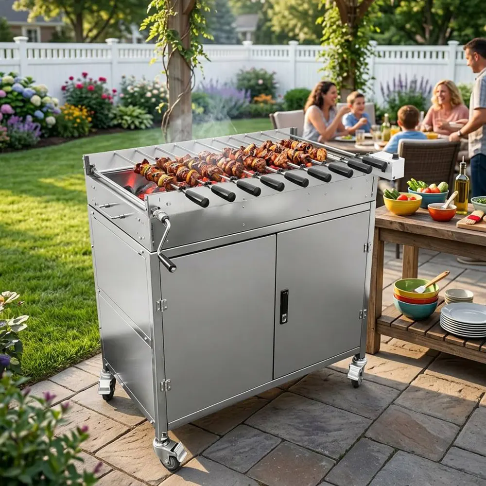 Cyprus-Style Stainless Steel Chain Barbecue Grill with Storage, Suitable for Family Gatherings, Outdoor Use, and Commercial Settings