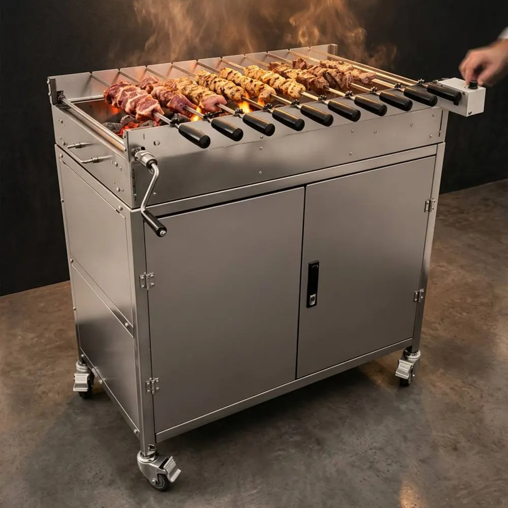 Cyprus-Style Stainless Steel Chain Barbecue Grill with Storage, Suitable for Family Gatherings, Outdoor Use, and Commercial Settings