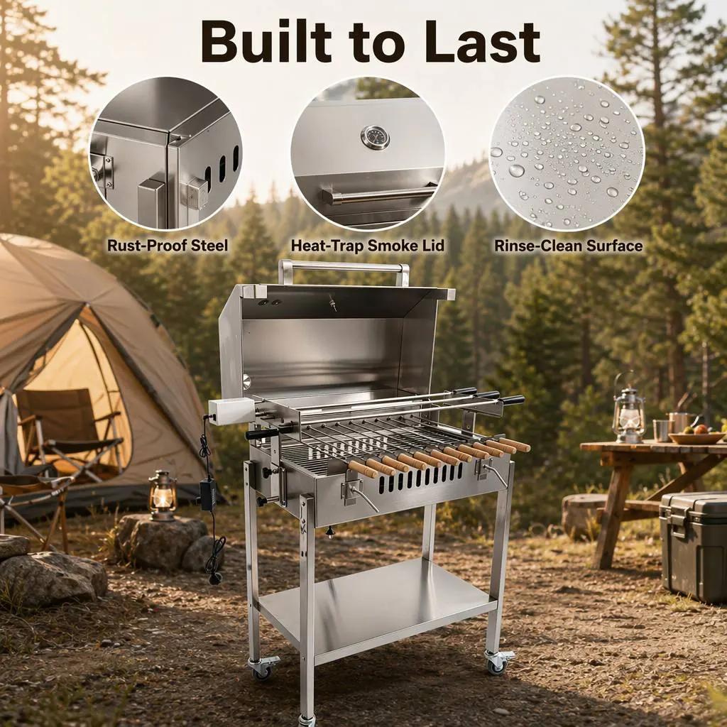 Portable kebab charcoal grills rotating bbq skewer cyprus grill rotisserie with lid