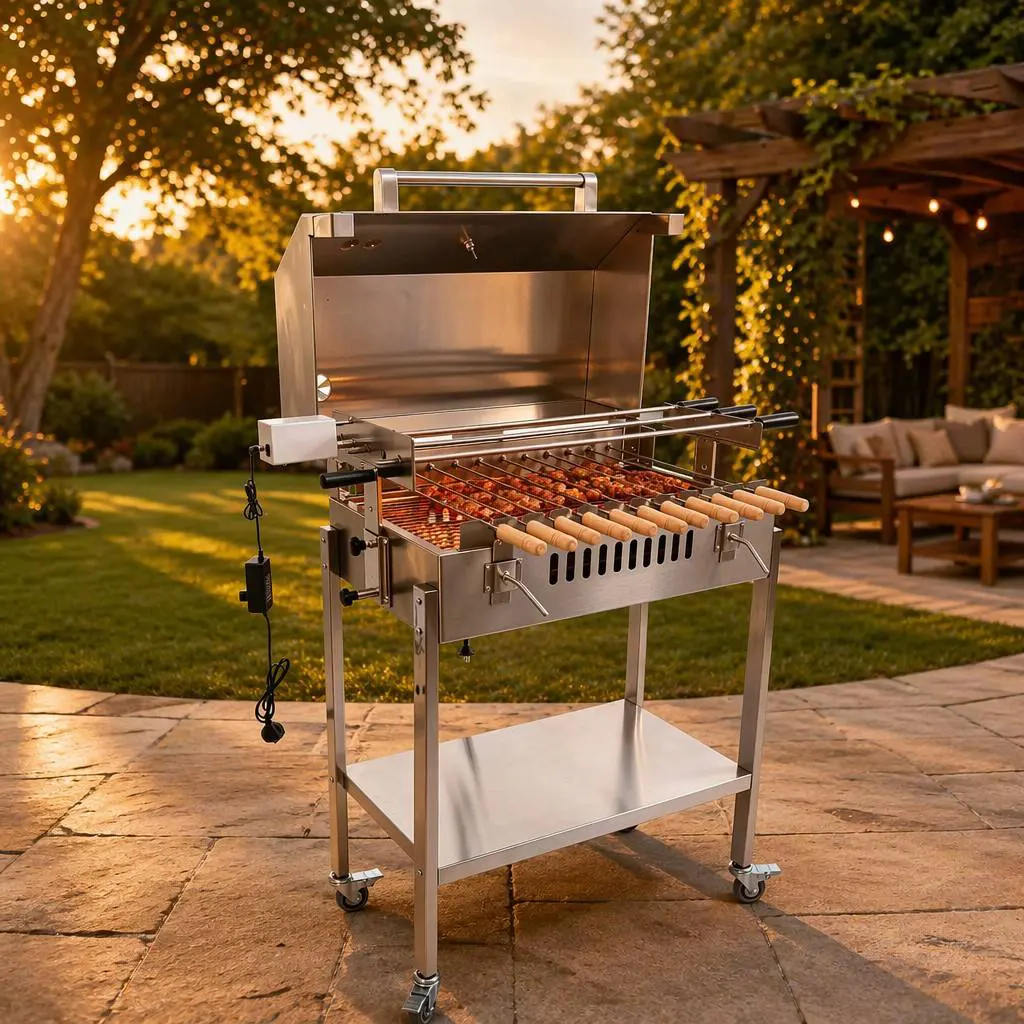 Portable kebab charcoal grills rotating bbq skewer cyprus grill rotisserie with lid