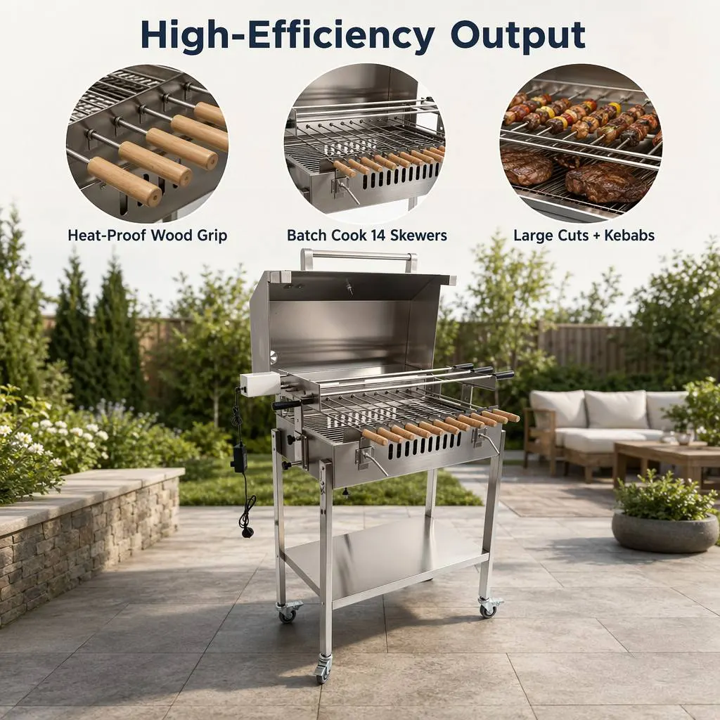 Portable kebab charcoal grills rotating bbq skewer cyprus grill rotisserie with lid