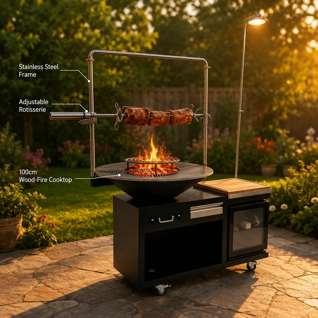 The All-in-One Outdoor Culinary Island: Professional Wood-Fired Kitchen for Premium Courtyards & Terrace Dining