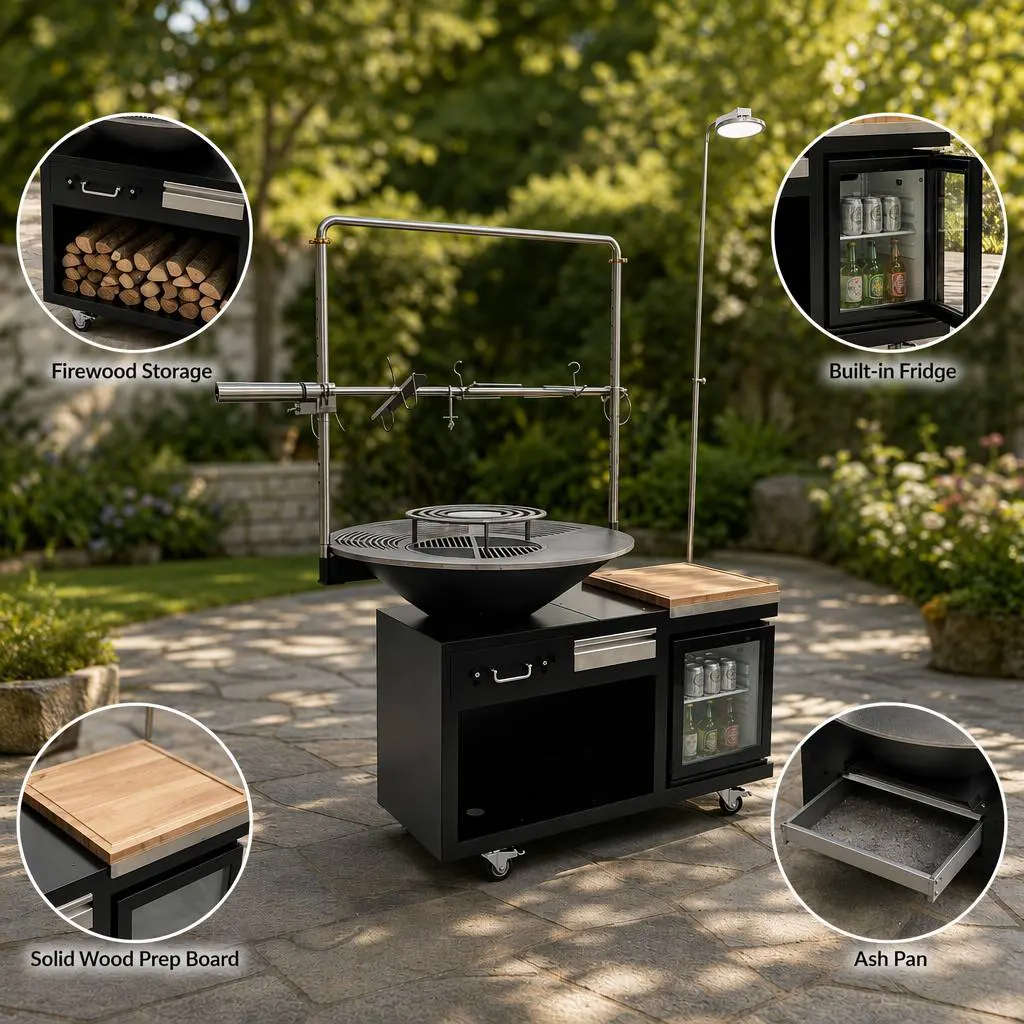 The All-in-One Outdoor Culinary Island: Professional Wood-Fired Kitchen for Premium Courtyards & Terrace Dining