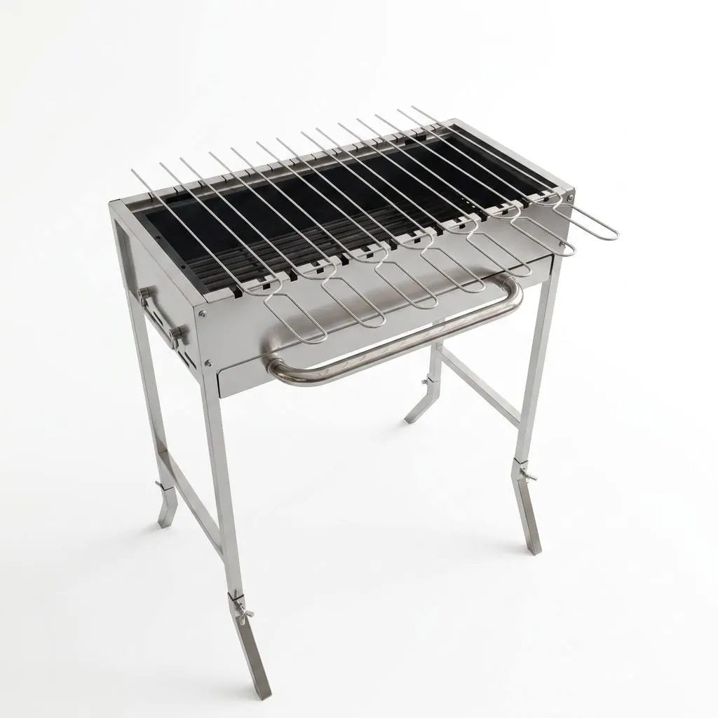 Compact 7-Skewer U-Shaped Stainless Steel Charcoal Grill: Anti-Spin Precision for the Discerning Outdoor Cook