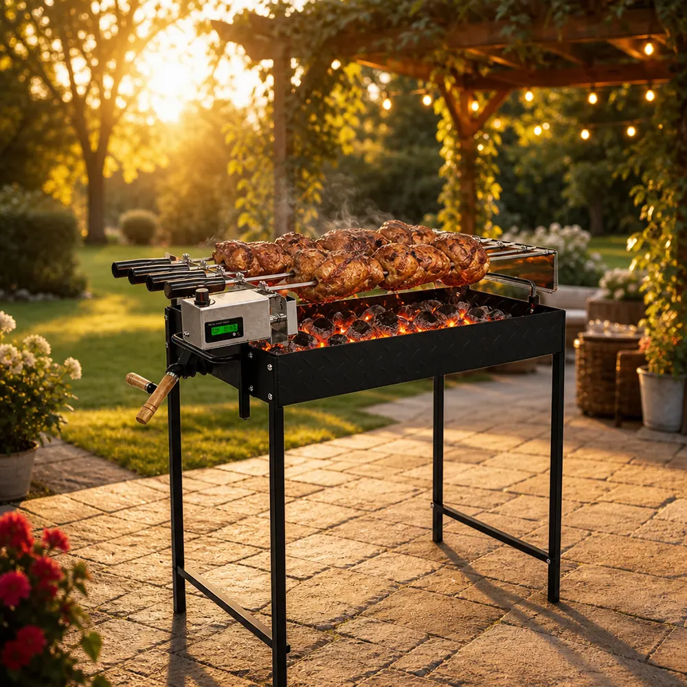 5-Skewer Electric Rotisserie BBQ Grill: Hands-Free 360° Rotation with Smart Digital Control