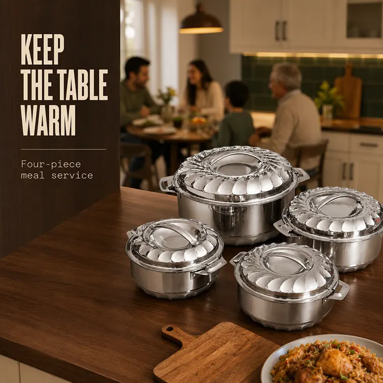 4-Piece Stainless Steel Insulated Hot Pot & Casserole Set，Caserola termica din inox