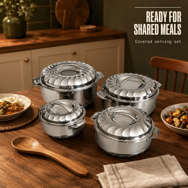 4-Piece Stainless Steel Insulated Hot Pot & Casserole Set，Caserola termica din inox